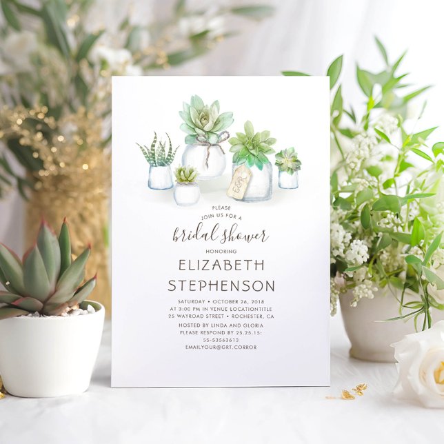 Mini Succulents Mason Jars Rustic Bridal Shower Invitation (Small mason jars and succulents greenery rustic bridal shower invitations)