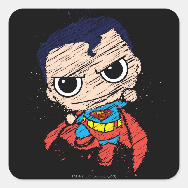 Mini Superman Sketch - Flying Square Sticker (Front)