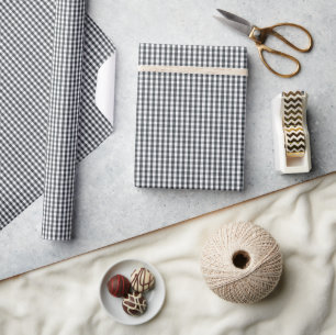 Mini Twilight Blue Gingham Check Pattern on White Wrapping Paper