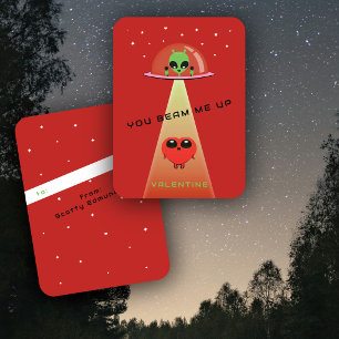 Mini UFO Alien Heart Abduction Kids Valentine Card