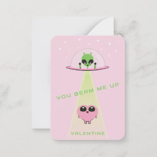 Mini UFO Alien Heart Abduction Kids Valentine Card