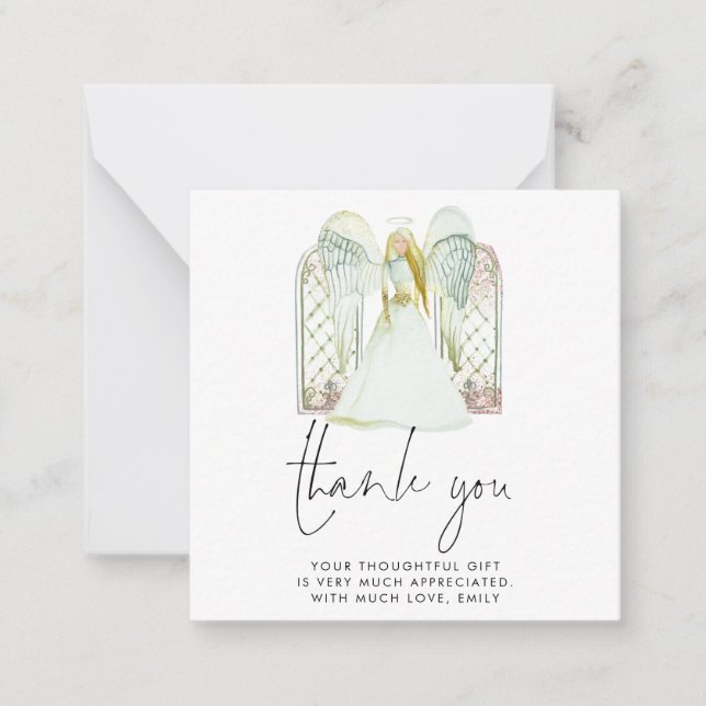 MINI | Whimsical Angel White Thank You Card (Front)