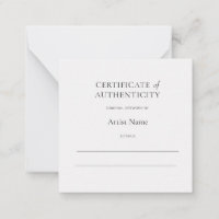 Mini White Certificate of Authenticity for Art