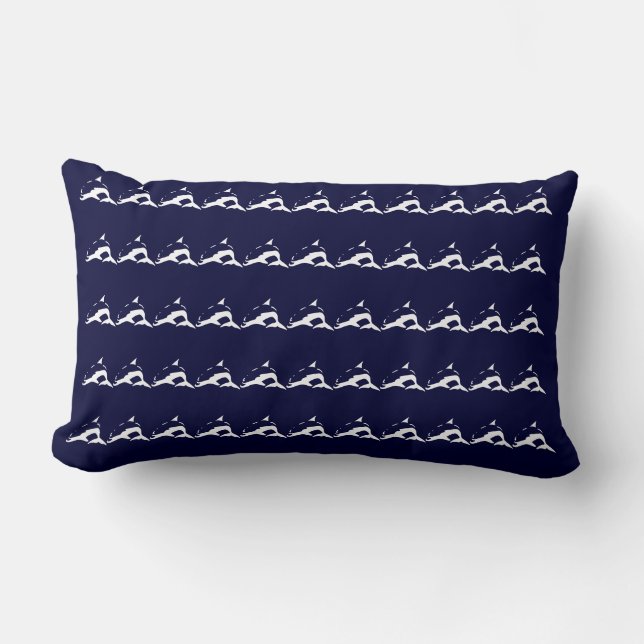 mini white DOLPHIN  on navy blue pillow (Front)