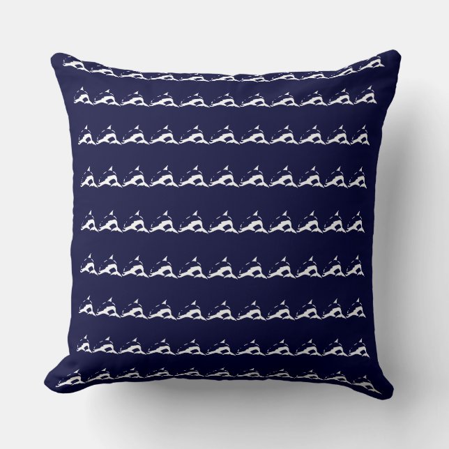 mini white DOLPHIN  on navy blue pillow (Front)