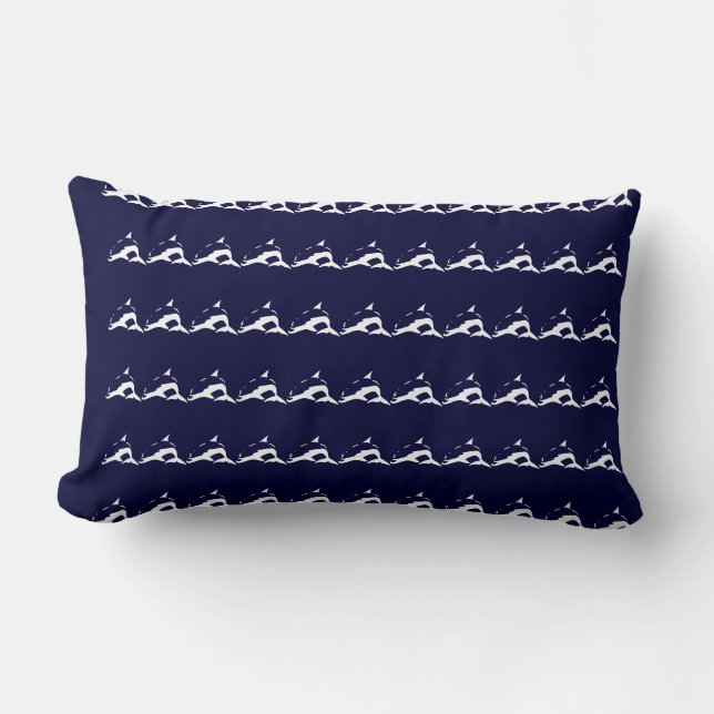mini white DOLPHIN  on navy blue pillow (Front)