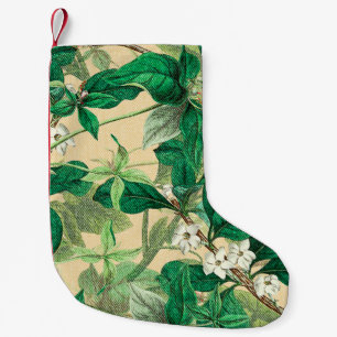 Mini white flowers with leaves pattern small christmas stocking