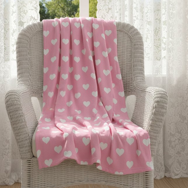 Mini White Hearts on Pink Fleece Blanket (Creator Uploaded)