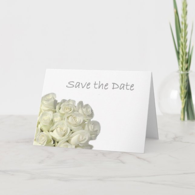Mini White Roses "Save the Date" Card (Front)