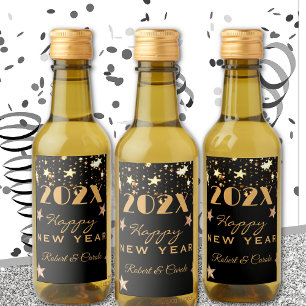 Mini Wine Black & Gold Happy New Year (10) Mini Wine Label