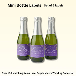 Mini Wine Bottle Labels, Purple Mauve Flowers Wine Sparkling Wine Label