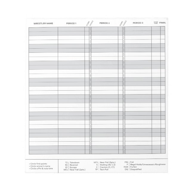 Mini Wrestling Score Pad (Front)