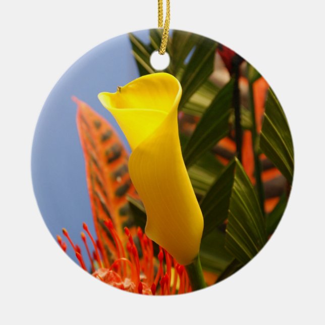 mini yellow calla lily ceramic tree decoration (Front)