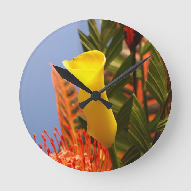 mini yellow calla lily round clock (Front)
