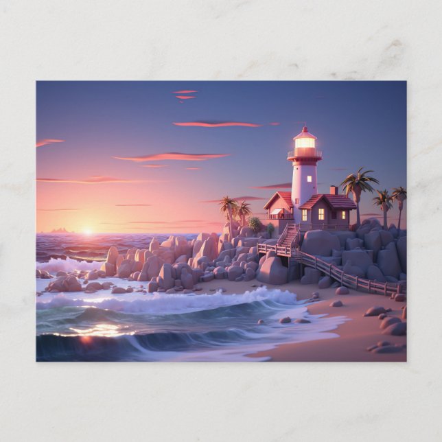 Miniatur Lighthouse Maritime Lansdaft Postcard (Front)