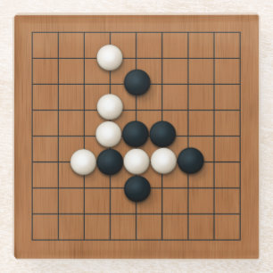 Miniature 9x9 Go Board with Stones (2) Glass Coaster