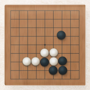 Miniature 9x9 Gob Board with Stones (1) Glass Coaster