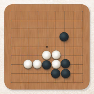 Miniature 9x9 Gob Board with Stones Square Paper Coaster