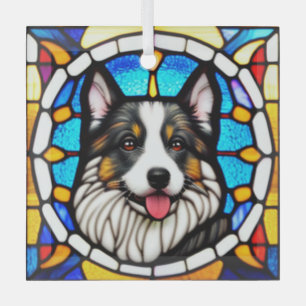 Miniature American Shepherd Dog "Stained Glass"  Glass Tree Decoration