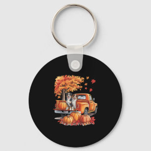 Miniature American Shepherd Dog Truck Pumpkin Than Key Ring
