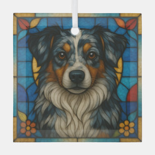 Miniature American Shepherd Merle "Stained Glass"  Glass Tree Decoration