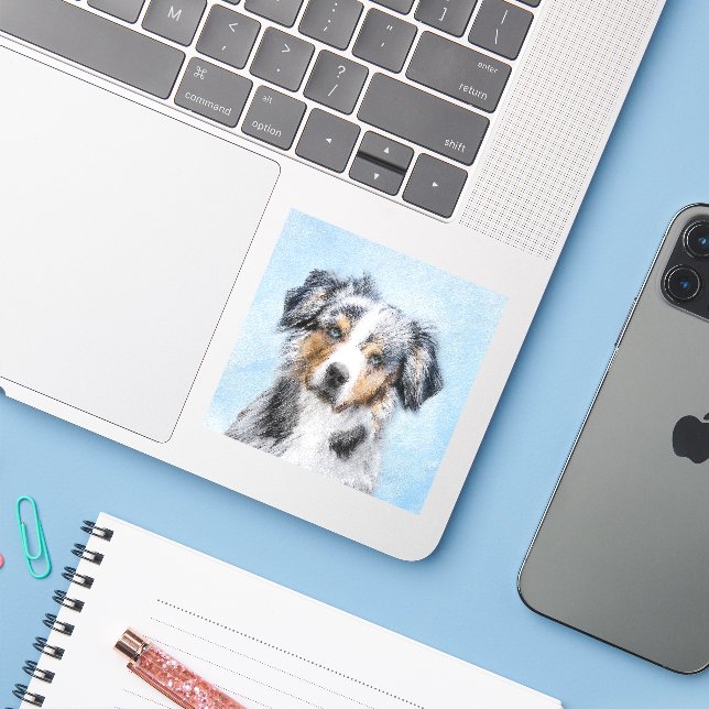 Miniature American Shepherd Painting - Dog Art (Laptop w/ iPhone)