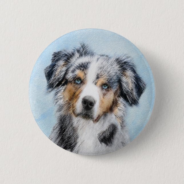 Miniature American Shepherd Painting - Dog Art 6 Cm Round Badge (Front)
