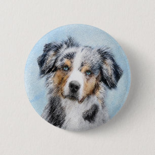 Miniature American Shepherd Painting - Dog Art 6 Cm Round Badge