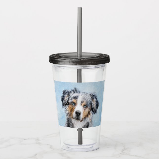 Miniature American Shepherd Painting - Dog Art Acrylic Tumbler (Front)