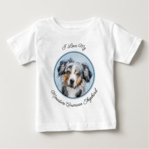 Miniature American Shepherd Painting - Dog Art Baby T-Shirt