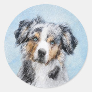 Miniature American Shepherd Painting - Dog Art Classic Round Sticker