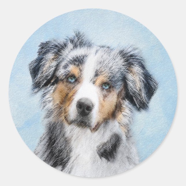 Miniature American Shepherd Painting - Dog Art Classic Round Sticker (Front)