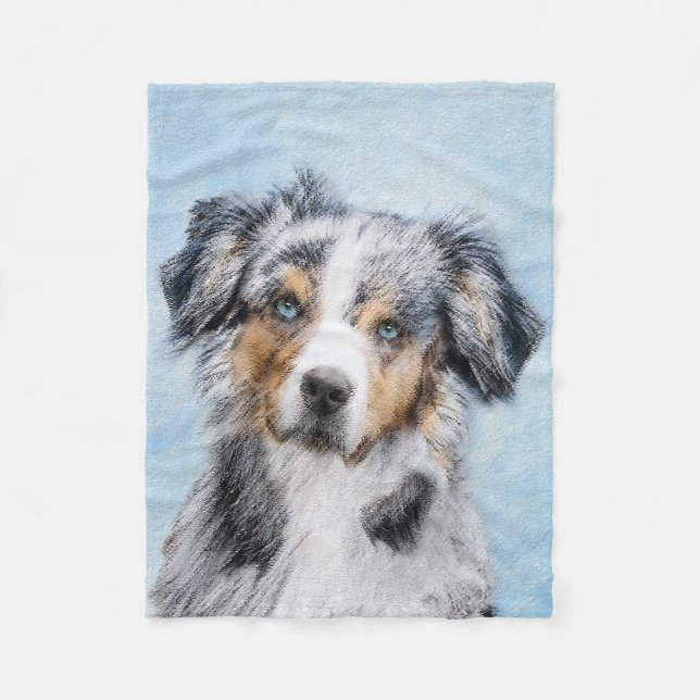 Miniature American Shepherd Painting - Dog Art Fleece Blanket (Front)