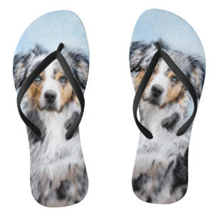 Miniature American Shepherd Painting - Dog Art Flip Flops