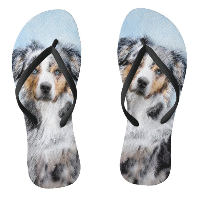 Miniature American Shepherd Painting - Dog Art Flip Flops (Footbed)