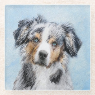 Miniature American Shepherd Painting - Dog Art Glass Coaster