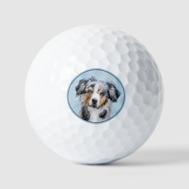 Miniature American Shepherd Painting - Dog Art Golf Balls (Front)