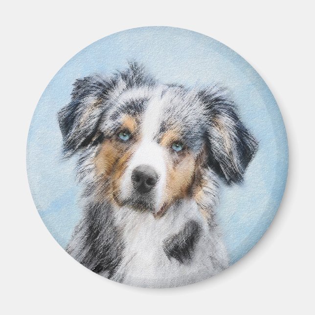 Miniature American Shepherd Painting - Dog Art Magnet (Front)