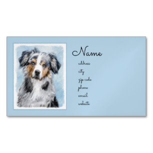 Miniature American Shepherd Painting - Dog Art Magnetic Business Card