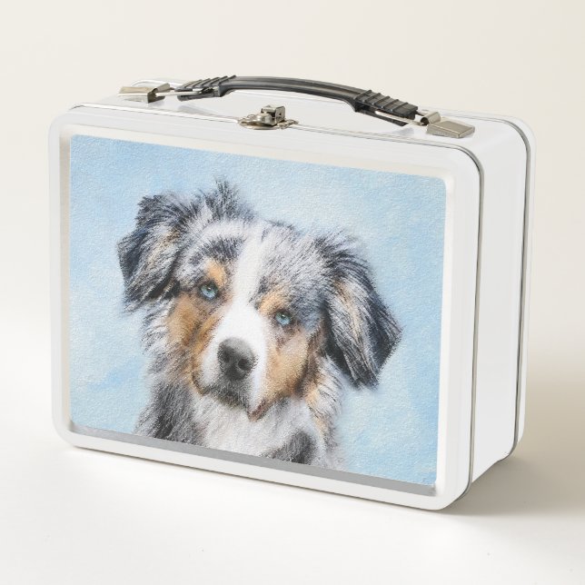 Miniature American Shepherd Painting - Dog Art Metal Lunch Box (Front)
