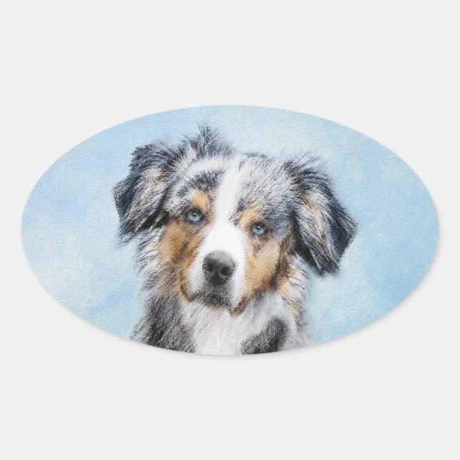 Miniature American Shepherd Painting - Dog Art Oval Sticker (Front)