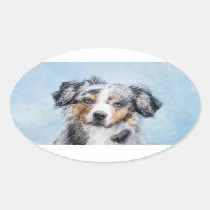 Miniature American Shepherd Painting - Dog Art Oval Sticker