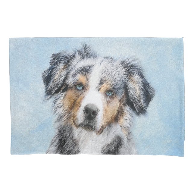 Miniature American Shepherd Painting - Dog Art Pillowcase (Front)