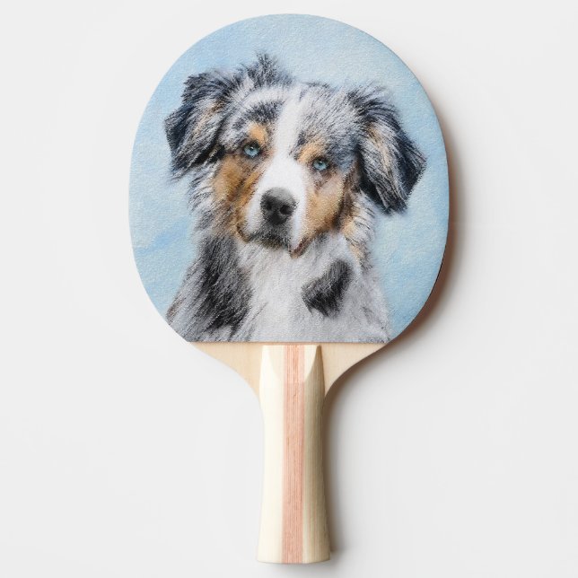Miniature American Shepherd Painting - Dog Art Ping Pong Paddle (Front)
