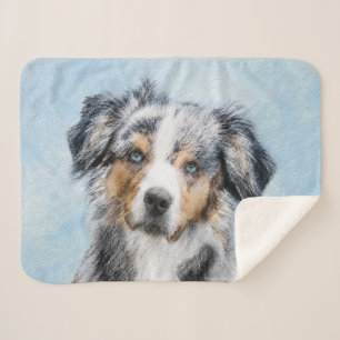 Miniature American Shepherd Painting - Dog Art Sherpa Blanket