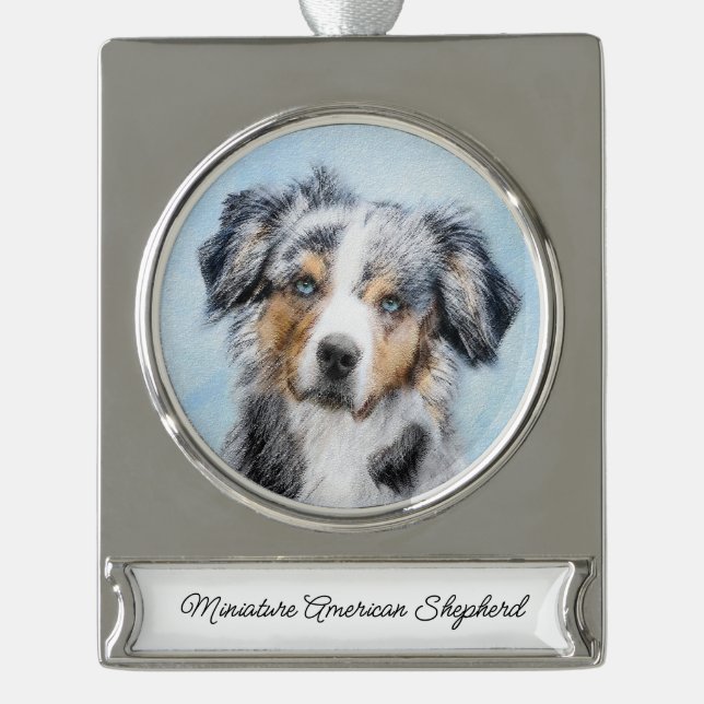 Miniature American Shepherd Painting - Dog Art Sil Silver Plated Banner Ornament (Front)
