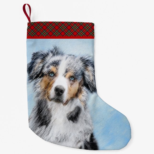 Miniature American Shepherd Painting - Dog Art Small Christmas Stocking (Front)