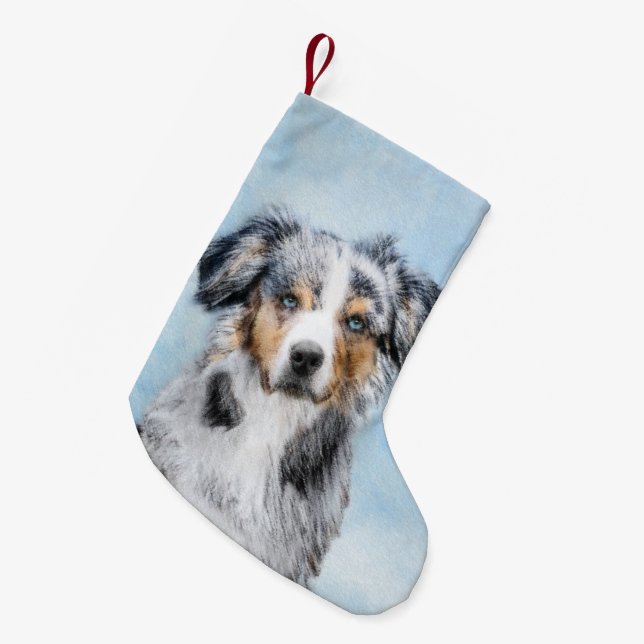 Miniature American Shepherd Painting - Dog Art Small Christmas Stocking (Front (Hanging))