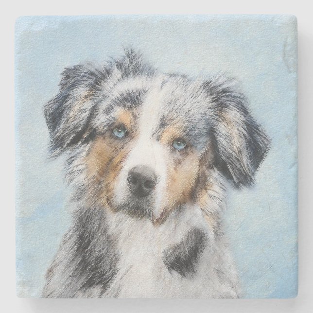 Miniature American Shepherd Painting - Dog Art Stone Coaster (Front)