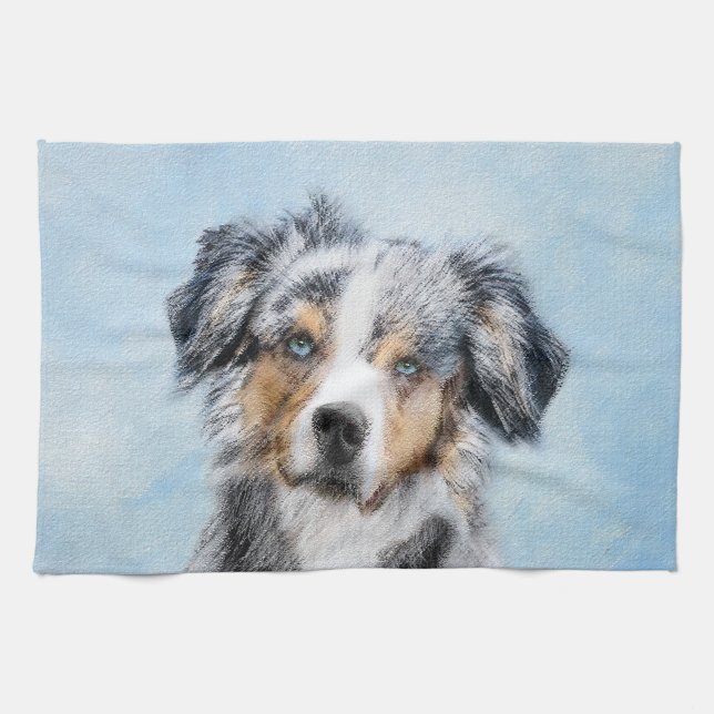 Miniature American Shepherd Painting - Dog Art Tea Towel (Horizontal)